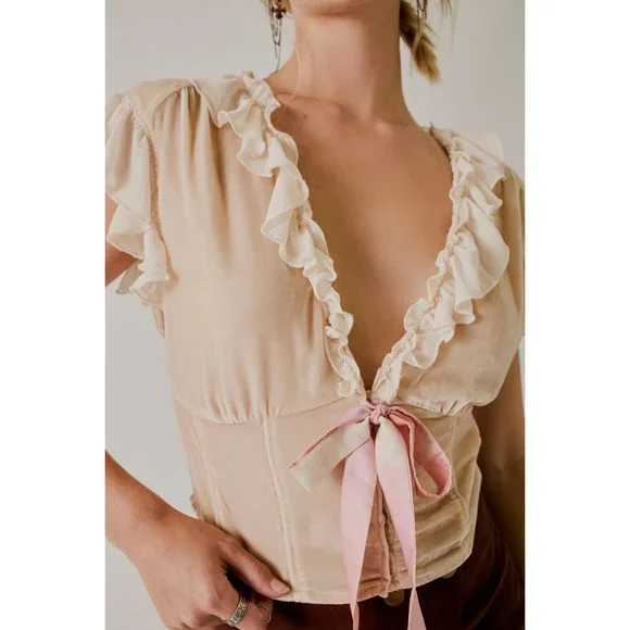 🎉LAST CHANCE🎉 FREE PEOPLE x ANNA SUI Lilly Solid Velvet Top / Shell - Picture 2 of 5